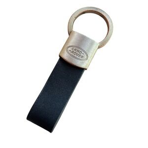 Land Rover Silver Tone Metal and Black Leather Logo Loop Keychain Key Ring
